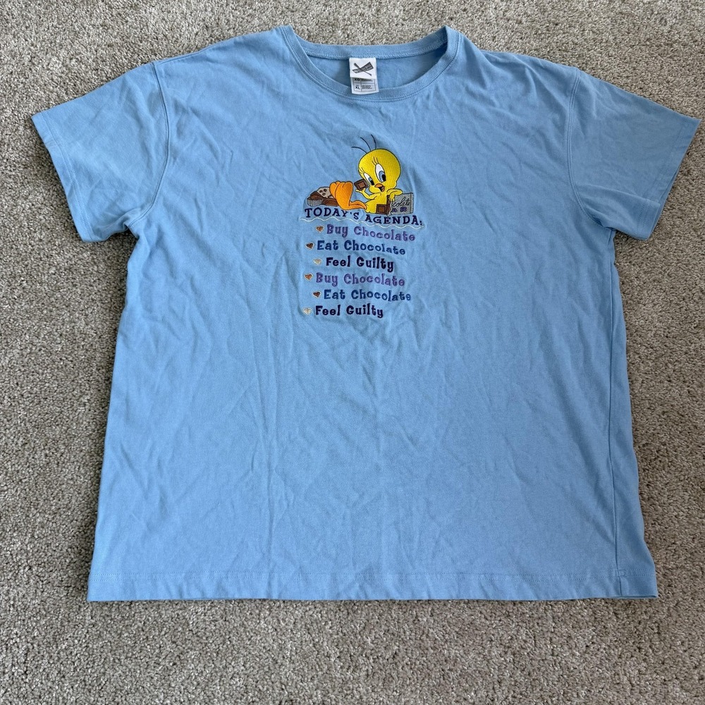 Vintage Warner Bros Studio Store Tweety Shirt Womens XL Blue Chocolate Tee